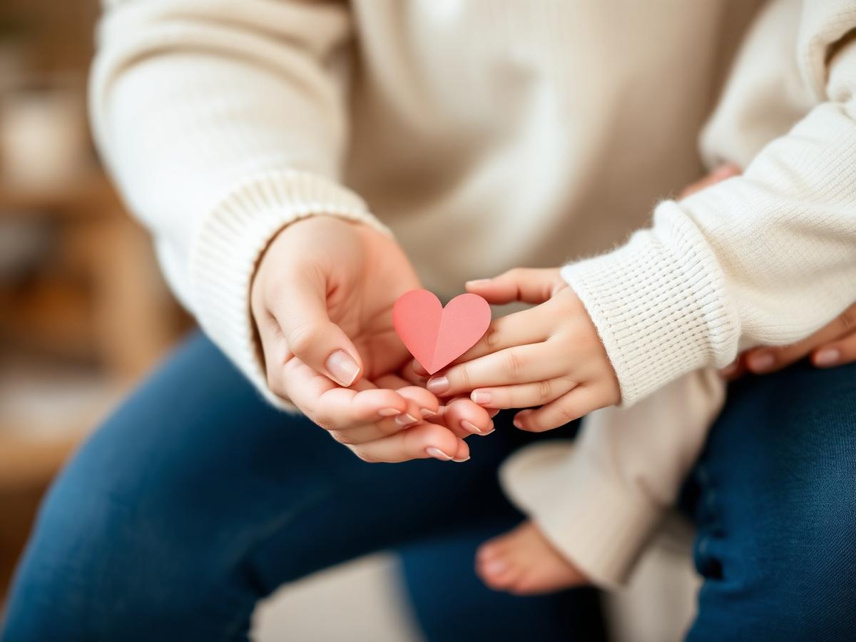 Manos de una adulta y una niña sosteniendo un corazón de papel (imagen de referencia)